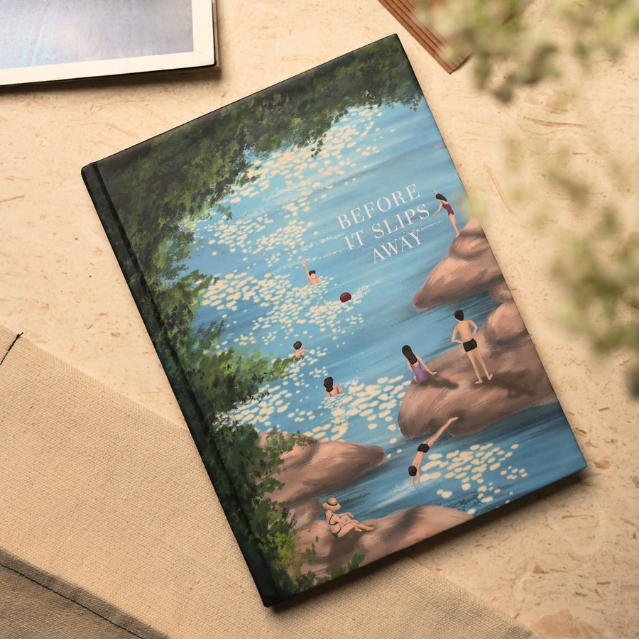 Before It Slips Away memory-capture journal with hand-painted pool scene cover